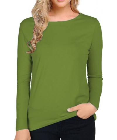 Women's Long Sleeve Striped T-Shirt Tee Shirt Tops Slim Fit Blouses Solid Green $6.75 T-Shirts