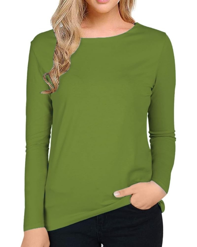 Women's Long Sleeve Striped T-Shirt Tee Shirt Tops Slim Fit Blouses Solid Green $6.75 T-Shirts