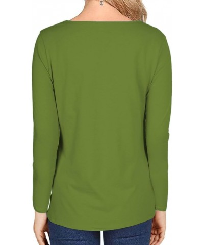 Women's Long Sleeve Striped T-Shirt Tee Shirt Tops Slim Fit Blouses Solid Green $6.75 T-Shirts