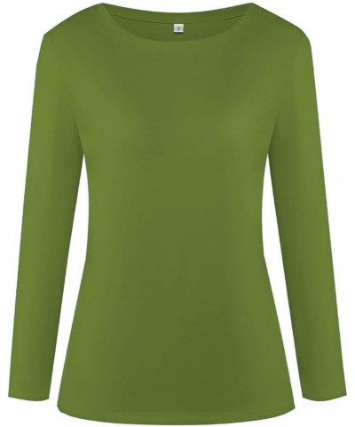 Women's Long Sleeve Striped T-Shirt Tee Shirt Tops Slim Fit Blouses Solid Green $6.75 T-Shirts