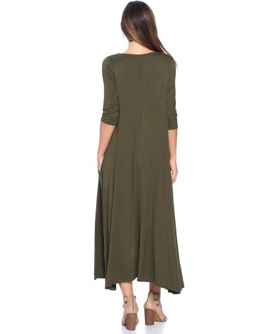 Solid 3/4 Sleeve Pocket Loose Maxi Dress (S-3X) - Made in USA Olive $18.00 Dresses