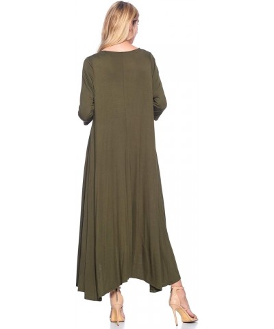 Solid 3/4 Sleeve Pocket Loose Maxi Dress (S-3X) - Made in USA Olive $18.00 Dresses