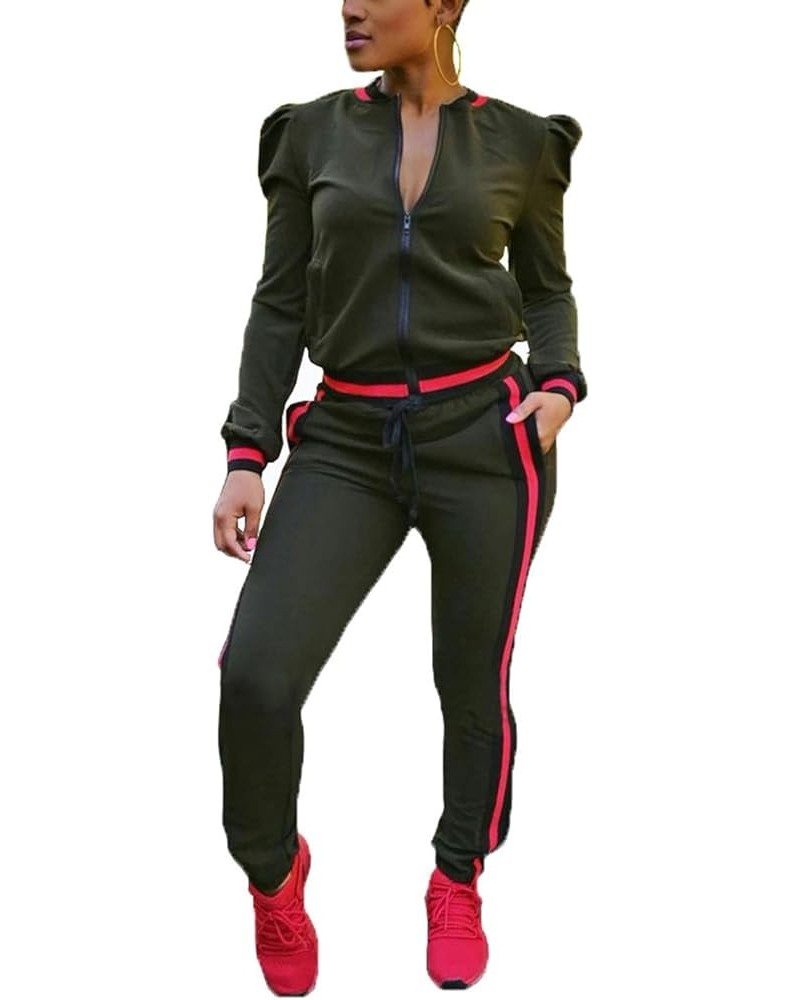 Women's 2 Pieces Outfits Long Sleeve Zipper Jacket and Pants Set Tracksuits Green $20.99 Activewear