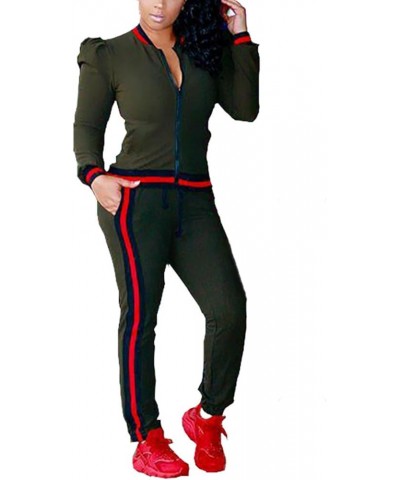 Women's 2 Pieces Outfits Long Sleeve Zipper Jacket and Pants Set Tracksuits Green $20.99 Activewear