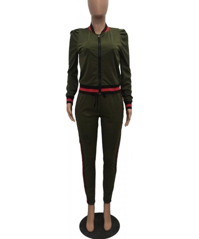 Women's 2 Pieces Outfits Long Sleeve Zipper Jacket and Pants Set Tracksuits Green $20.99 Activewear