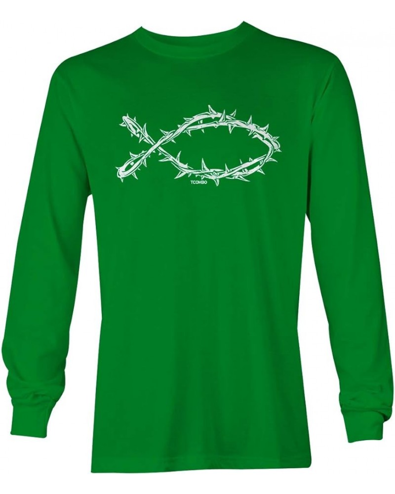 Jesus Fish of Thorns - Religion Christian Unisex Long Sleeve Shirt Kelly $11.48 T-Shirts