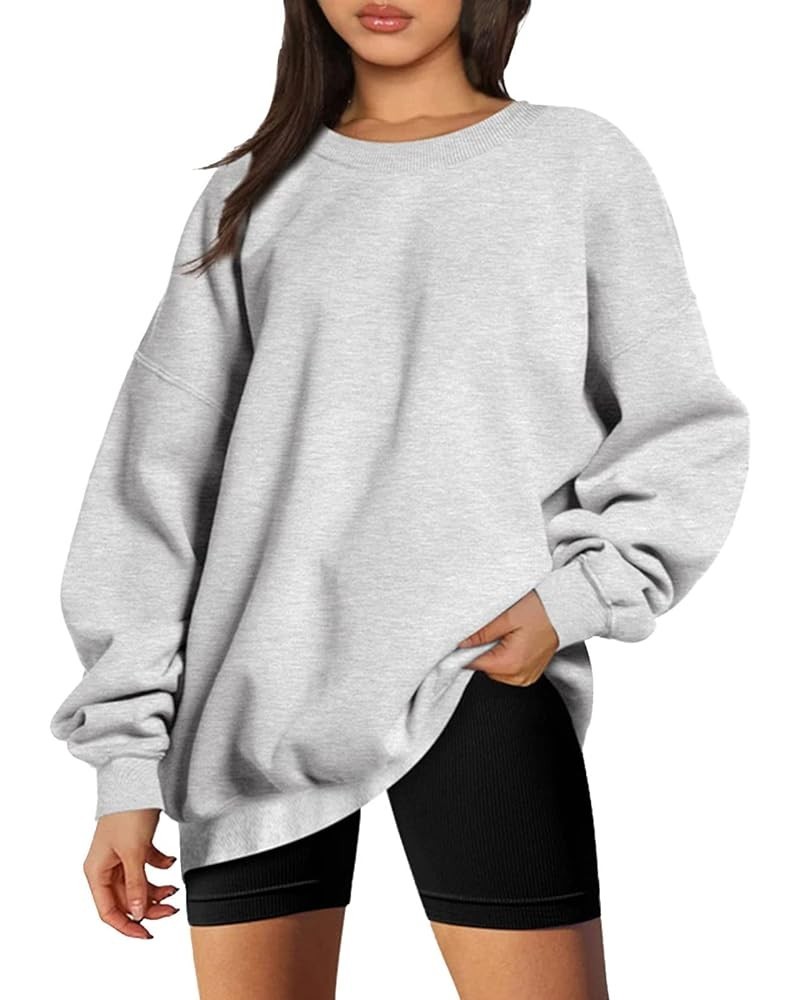 Womens Autumn And Winter Loose Top Solid Color Shoulder Sleeve Hoodless Pullover Sweatshirt Sweater Dz Sweatshirt Grey $12.59...