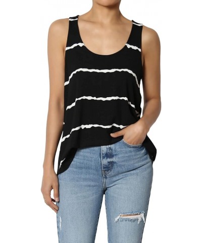 Women's Tank Tops Scoop Neck Loose Fit Summer Casual Round Hem Sleeveless Tee Stripe Black $9.87 Tanks