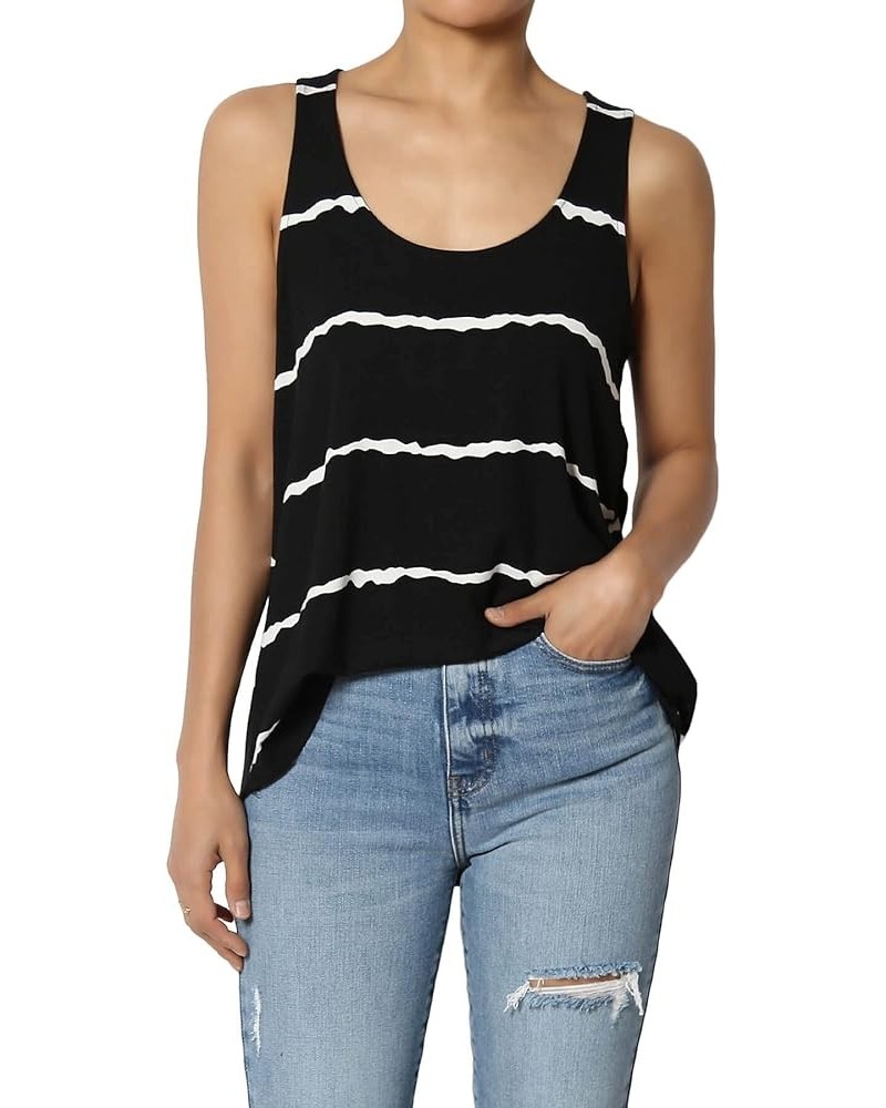 Women's Tank Tops Scoop Neck Loose Fit Summer Casual Round Hem Sleeveless Tee Stripe Black $9.87 Tanks