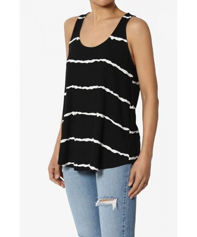 Women's Tank Tops Scoop Neck Loose Fit Summer Casual Round Hem Sleeveless Tee Stripe Black $9.87 Tanks