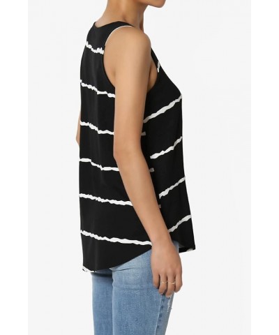 Women's Tank Tops Scoop Neck Loose Fit Summer Casual Round Hem Sleeveless Tee Stripe Black $9.87 Tanks