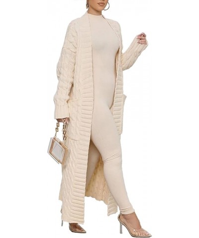 Women Knitted Sweater Cardigan Long Sleeve Floor Length Loose Fit Cardigan Coat Jacket 1-cream $23.00 Sweaters