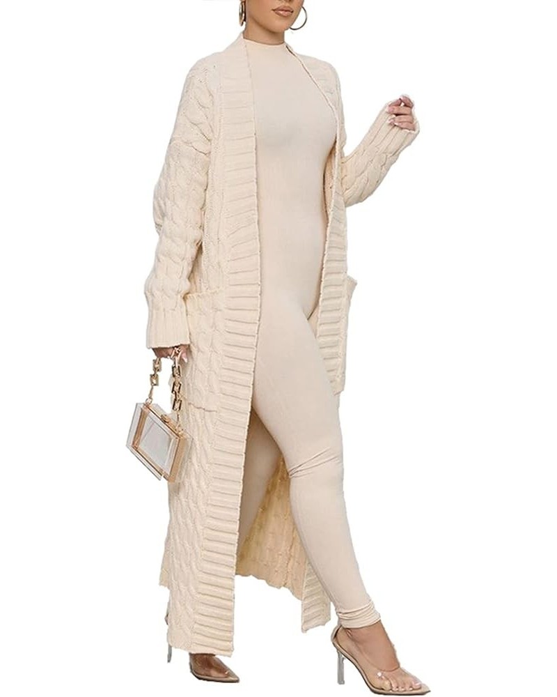 Women Knitted Sweater Cardigan Long Sleeve Floor Length Loose Fit Cardigan Coat Jacket 1-cream $23.00 Sweaters