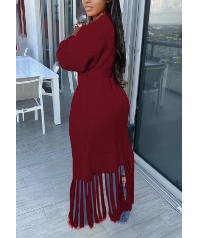 Women's Tassel Cardigan Sweater Long Open Front Maxi Knit Sweaters Fringe Fall Long Coat Wine $15.17 Sweaters