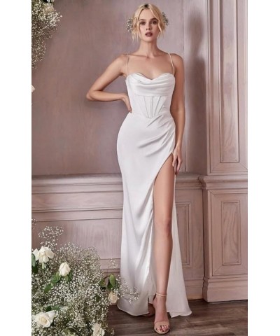 Spaghetti Straps Prom Dress Halter Satin Sweetheart Long Formal Evening Dresses High Slit Backless Bridesmaid Dresses YK397 F...