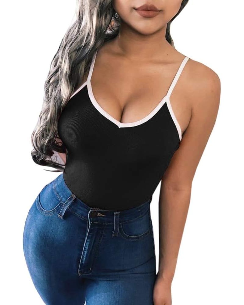 Women Sexy Spaghetti Strap Corset V Neck Sleeveless Bustier Slim Fit Clubwear Top Black $10.61 Tops