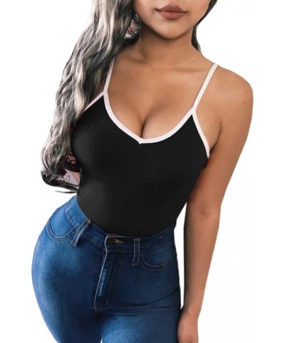 Women Sexy Spaghetti Strap Corset V Neck Sleeveless Bustier Slim Fit Clubwear Top Black $10.61 Tops