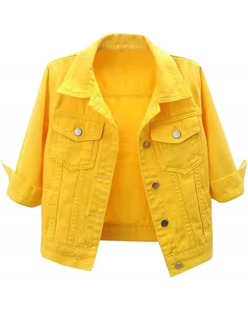 Women's Denim Jacket Short Sleeve Solid Color Button Short Denim Jacket with Pockets Lightweight Jackets Yellow $23.74 Jackets