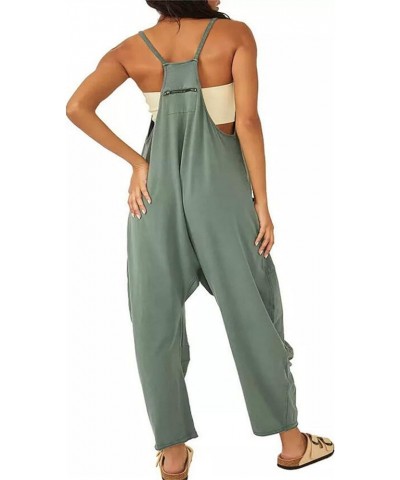 Jumpsuits for Women Casual Sleeveless Loose Spaghetti Strap Baggy Overalls Jumpers Long/Short Pant Romper with Pockets B Gree...