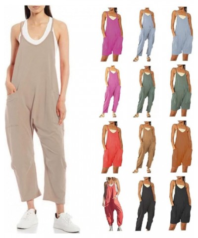 Jumpsuits for Women Casual Sleeveless Loose Spaghetti Strap Baggy Overalls Jumpers Long/Short Pant Romper with Pockets B Gree...