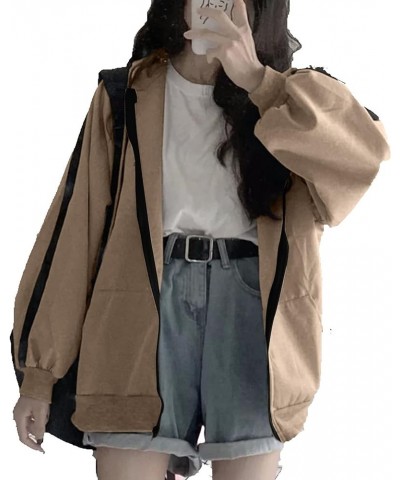 Women Teen Girls Oversized Hoodie Streetwear Long Batwing Sleeve Striped Hoody Zip Sweatshirt Coat Top Loose Fit Khaki $9.90 ...