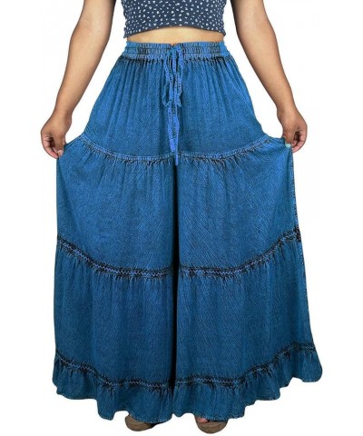 Womens Soft Flowy Palazzo Wide Flared Belly Bottom High Waistband Drawstring Ruffle Pant Trouser Navy $29.23 Pants