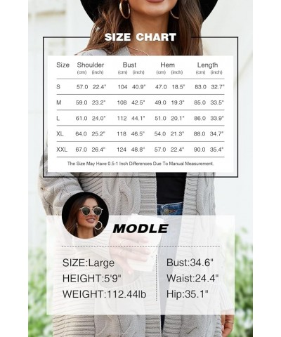 Women's Open Front Cable Knit Sweater Cardigan Long Sleeve Knitwear Coat with Pockets Light Blue $19.13 Sweaters