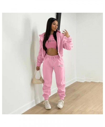 Womens 3 Piece Lounge Set Crop Tank Top Zipper Hoodie Jacket Sweatsuits Casual Tracksuit Sets Workout Jogging Suits A5-pink $...