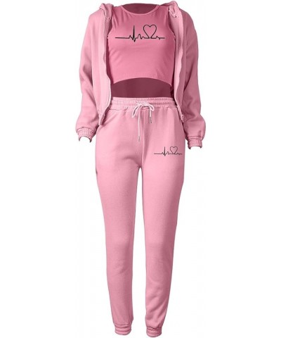 Womens 3 Piece Lounge Set Crop Tank Top Zipper Hoodie Jacket Sweatsuits Casual Tracksuit Sets Workout Jogging Suits A5-pink $...