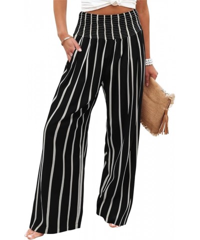 Womens Casual Loose Fit Palazzo Pants Elastic High Waist Lounge Long Pajama Wide Leg Trousers with Pocket 1-black Stripe $16....