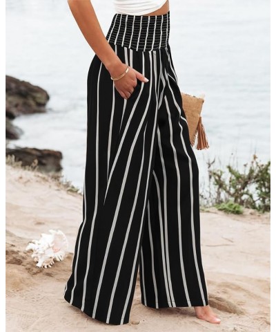 Womens Casual Loose Fit Palazzo Pants Elastic High Waist Lounge Long Pajama Wide Leg Trousers with Pocket 1-black Stripe $16....