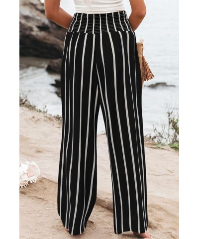 Womens Casual Loose Fit Palazzo Pants Elastic High Waist Lounge Long Pajama Wide Leg Trousers with Pocket 1-black Stripe $16....