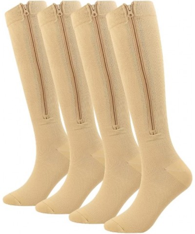 Zipper Compression Socks Men Women, 20-30mmhg Closed Toe Compression Stocking Calf Knee High Suit for Running XX-Large Beige2...