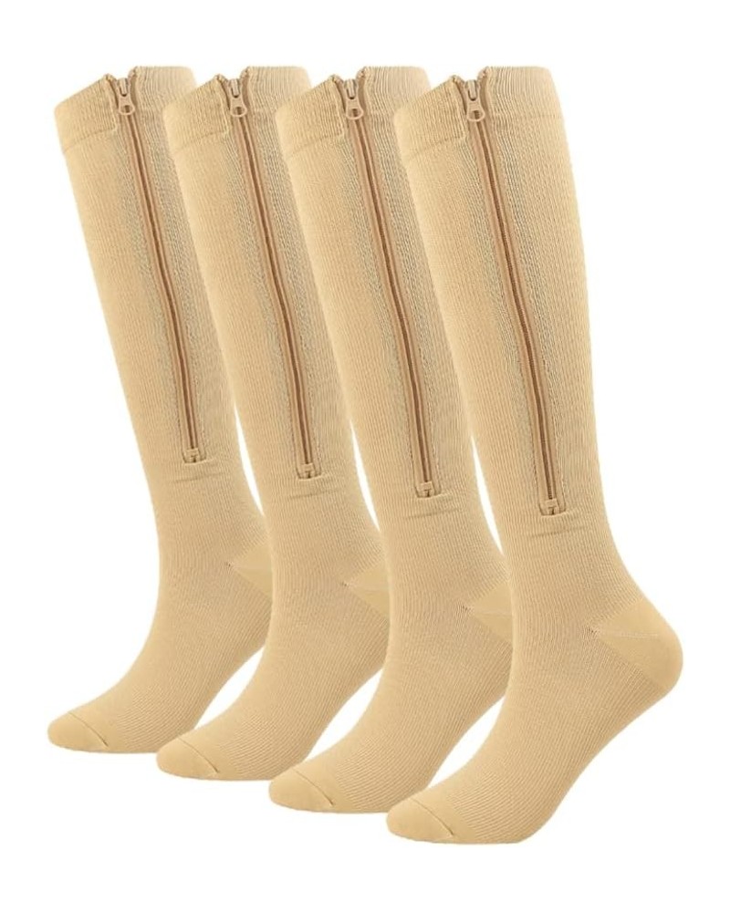 Zipper Compression Socks Men Women, 20-30mmhg Closed Toe Compression Stocking Calf Knee High Suit for Running XX-Large Beige2...