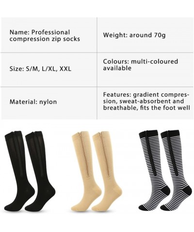 Zipper Compression Socks Men Women, 20-30mmhg Closed Toe Compression Stocking Calf Knee High Suit for Running XX-Large Beige2...