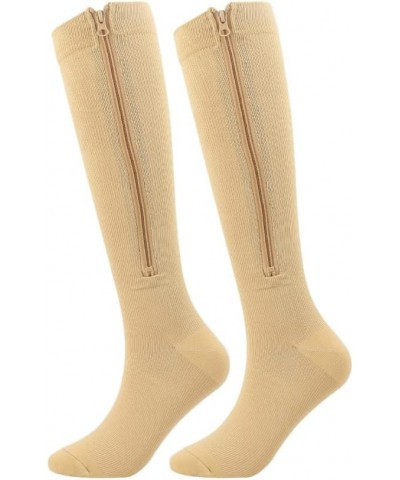 Zipper Compression Socks Men Women, 20-30mmhg Closed Toe Compression Stocking Calf Knee High Suit for Running XX-Large Beige2...