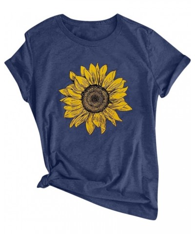 Dandelion Tops for Women Dandelion Graphic Crewneck Short Sleeve Solid Color Shirts Basic Tunic Tees 24navy $7.83 T-Shirts