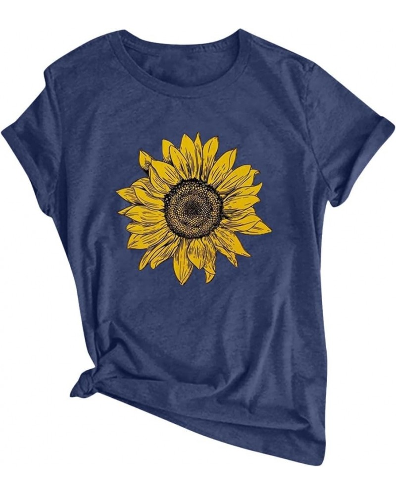 Dandelion Tops for Women Dandelion Graphic Crewneck Short Sleeve Solid Color Shirts Basic Tunic Tees 24navy $7.83 T-Shirts