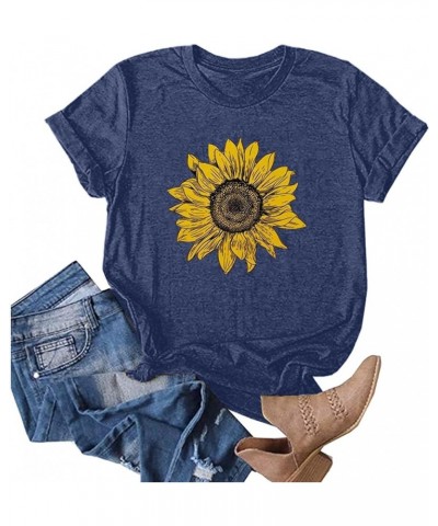 Dandelion Tops for Women Dandelion Graphic Crewneck Short Sleeve Solid Color Shirts Basic Tunic Tees 24navy $7.83 T-Shirts