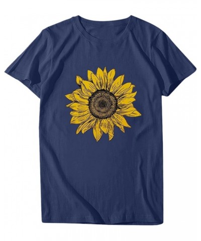 Dandelion Tops for Women Dandelion Graphic Crewneck Short Sleeve Solid Color Shirts Basic Tunic Tees 24navy $7.83 T-Shirts