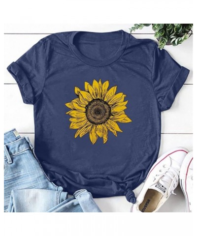 Dandelion Tops for Women Dandelion Graphic Crewneck Short Sleeve Solid Color Shirts Basic Tunic Tees 24navy $7.83 T-Shirts