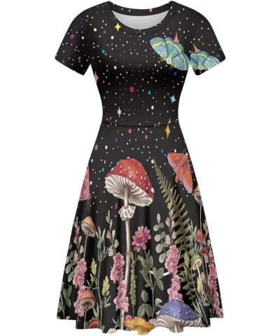 Sunflower Dress for Women Floral Summer Dresses Short Sleeve Casual Sundresses Midi Dresses Galaxy Mushroom $13.74 Dresses