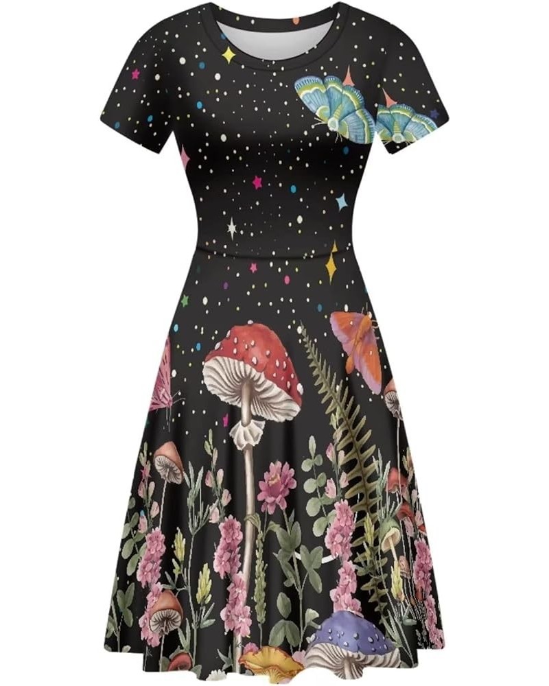 Sunflower Dress for Women Floral Summer Dresses Short Sleeve Casual Sundresses Midi Dresses Galaxy Mushroom $13.74 Dresses