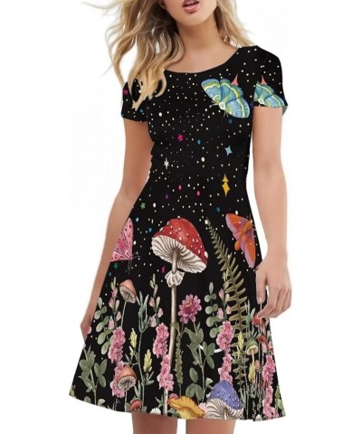 Sunflower Dress for Women Floral Summer Dresses Short Sleeve Casual Sundresses Midi Dresses Galaxy Mushroom $13.74 Dresses