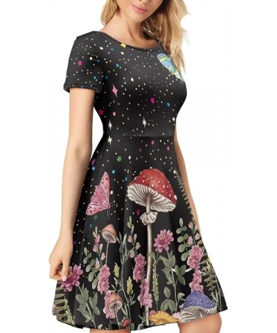 Sunflower Dress for Women Floral Summer Dresses Short Sleeve Casual Sundresses Midi Dresses Galaxy Mushroom $13.74 Dresses