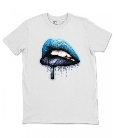 Dripping Lips 13 Retro Obsidian Powder Blue White Sneaker Matching Shirt White $13.53 T-Shirts