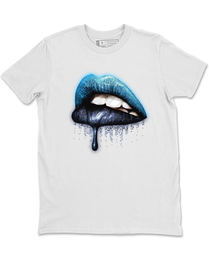 Dripping Lips 13 Retro Obsidian Powder Blue White Sneaker Matching Shirt White $13.53 T-Shirts