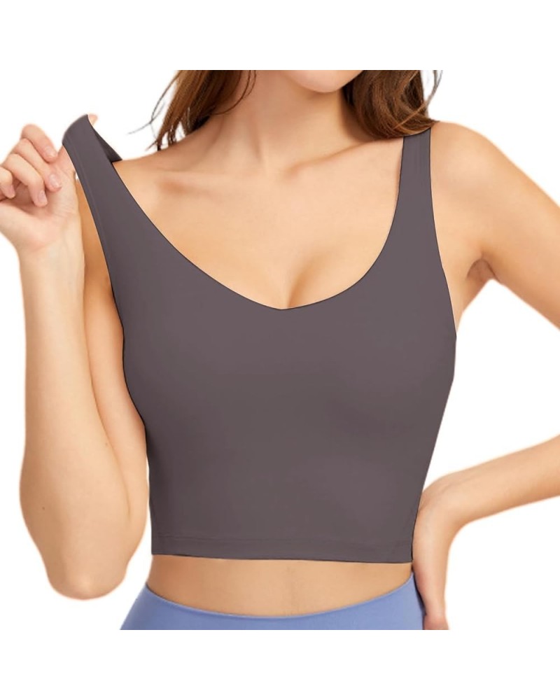 Womens' Sports Bra Longline Workout Tank Tops Yoga Cropped Tops Support with Removable Padded Vintage Purple $9.99 Lingerie