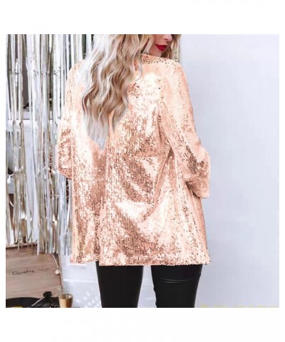 Womens Sequin Blazer Jacket Open Front Long Sleeve Sparkly Glitter Party Cardigan Coat Champagne $20.15 Blazers