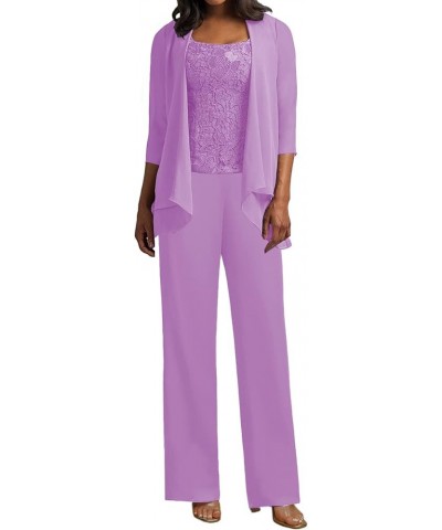 Mother of The Bride Pants Suits for Wedding Party Dresses 3 Pieces Chiffon Mother of Groom Dresses with Jacket Lilac $41.16 S...